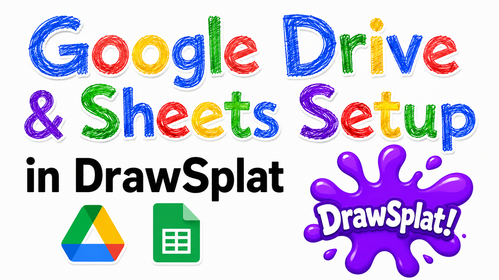 Google Drive and Sheets setup in DrawSplatTM with Google Drive, Google Sheets, and DrawSplatTM logos